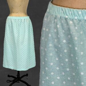 VINTAGE 60s MCM polka dot skirt seafoam mint green pastel midi elastic waist